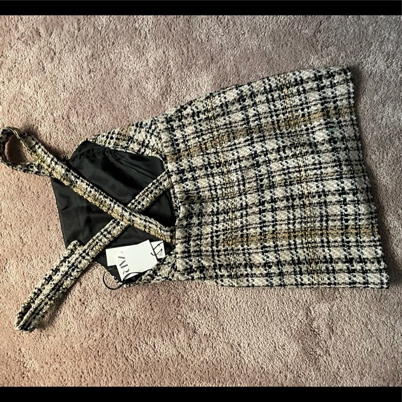 ZARA TEXTURED PLAID PINAFORE DRESS - Picture 12 of 13